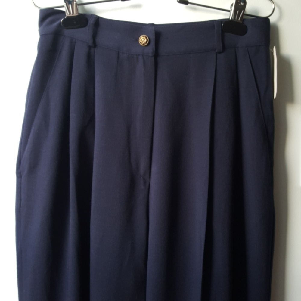 Della Spiga Italy VTG 80s Navy Blue Pleated Slacks (10) - Picture 3 of 15
